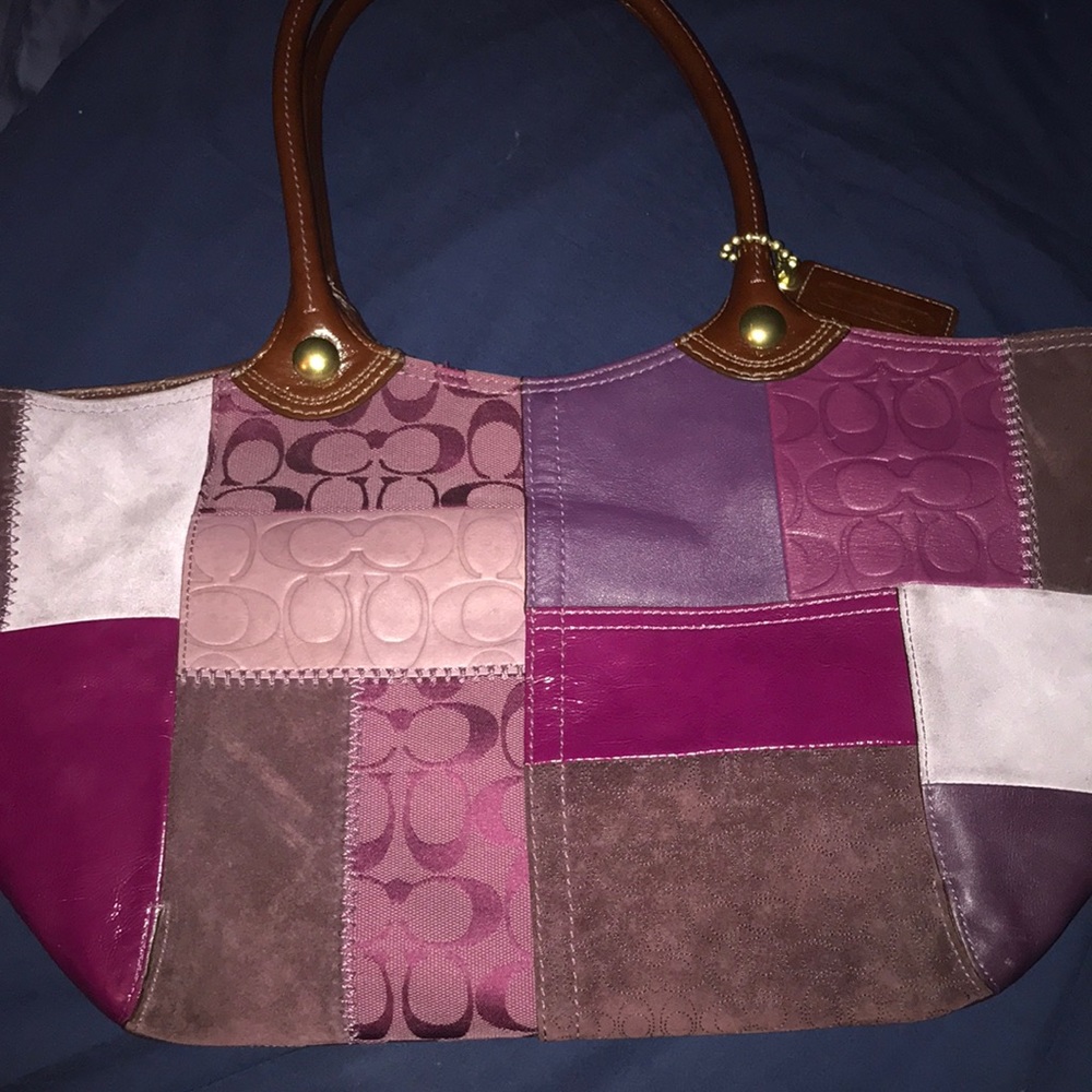 Coach Patchwork Shoulder Bag in Pink and Brown